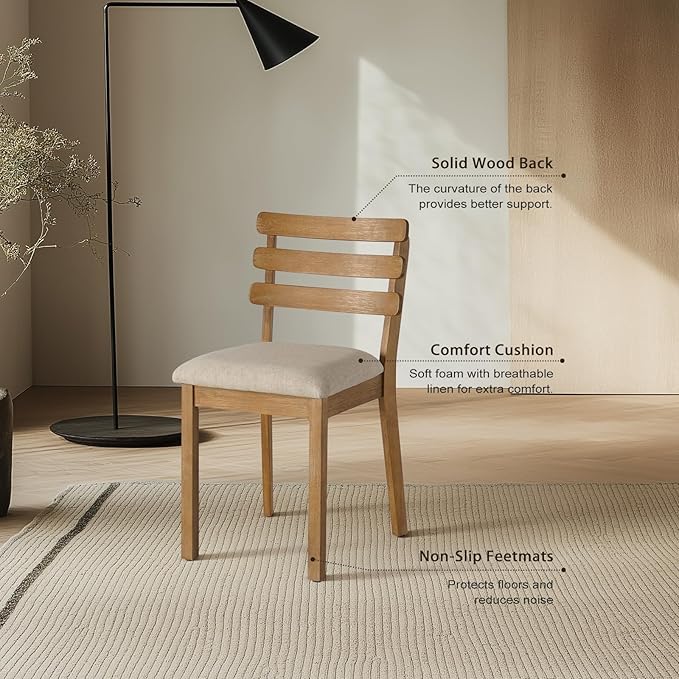 6 Piece Dining Table Set with Bench, Wooden Rectangular Kitchen Table and 4 Upholstered Chairs, Farmhouse Dining Room Furniture for Family Meals, Light Oak Finish