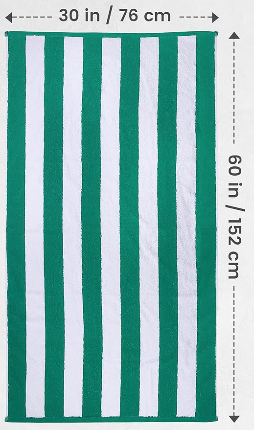 Utopia Towels 4 Pack Cabana Stripe Beach Towel Oversized 100% Ring Spun Cotton Beth Towels Highly Absorbent Quick Dry , Green