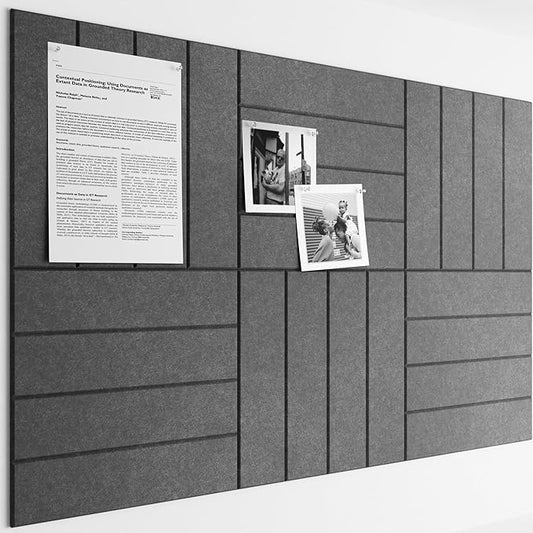 Bumusty Large Cork Board Alternative-36 x24 Felt Bulletin Board Tiles, with 30 Pushpins, 40 Adhesive Tabs, 6-Pack Slat Wall Paneling, Cork Boards for Office Push Pin Board Felt Board-Charcoal Gray