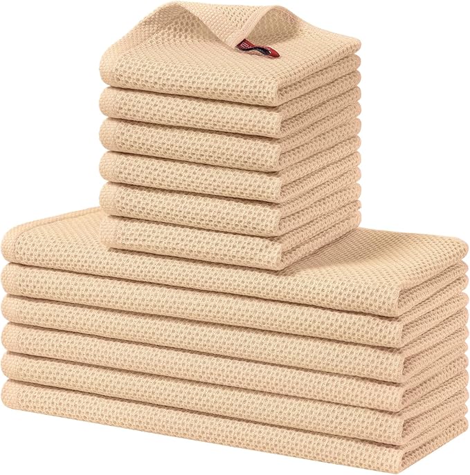 Homaxy 100% Cotton Kitchen Towels and Dishcloths Set, 12 x 12 Inches and 13 x 28 Inches, Set of 12 Bulk Kitchen Towels Set, Ultra Soft Absorbent Dish Cloths for Washing Dishes, Apricot