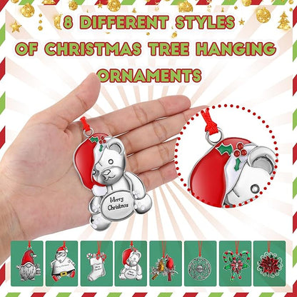 Zhengmy 8 Pieces Christmas Ornaments 2025 Solid Pewter Christmas Tree Ornament Metal Gnomes Santa Angel Snowman Hanging Craft Xmas Gifts with Red Bags(Vivid)