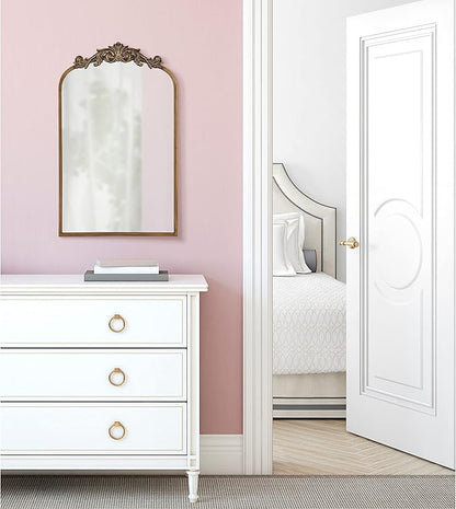 Kate and Laurel Arendahl Ornate Traditional Arch Mirror; 36 x 29; Gold; Decorative Baroque Style Arched Vintage Gold Mirror with Wide Frame and Crown