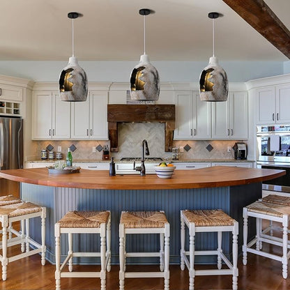 JAYMP Wabi Sabi Pendant Light for Dining Room Kitchen Island Hallway Farmhouse Hanging Lamp E26 Base Retroism Style Wine Bottle Shape Lighting Fixture (Antique White,C Shape, D26×H46cm)