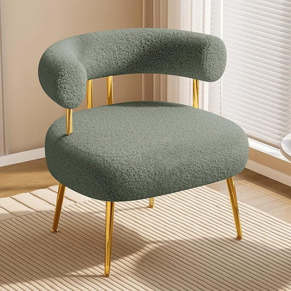 Mid Century Sherpa Boucle Accent Chair, Round Upholstered Barrel Arm Chair for Small Spaces, Fluffy Side Corner Chair for Living Room, Bedroom, Vanity, Office, Reading Nook(Green)
