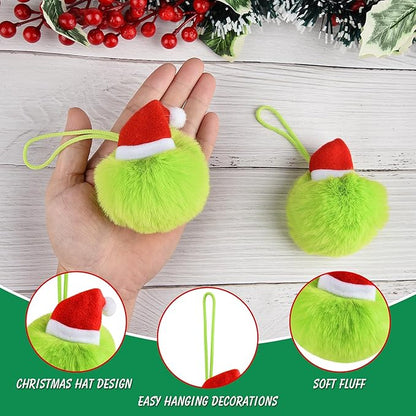 ASTARON 12 Pcs Christmas Lime Green Furry Ball Ornaments for Christmas Tree Decorations Soft Faux Fur Pom Pom Ball Ornaments for Fireplace Mantel Wall Xmas Decor Party Supplies