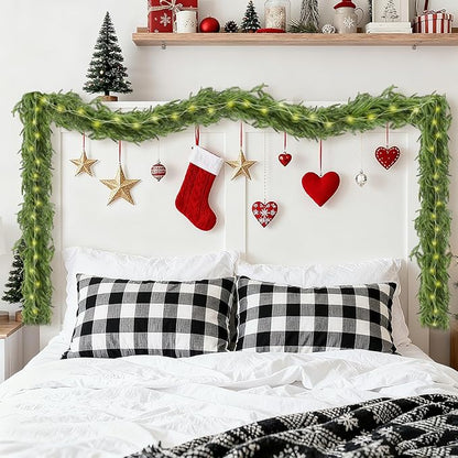 2Pcs Norfolk Pine Garlands, Real Touch Natural Winter Pine Christmas Garland, 6FT Artificial Greenery Garland for Mantle, Wall, Indoor, Outdoor Christmas Decorations Porch Decor