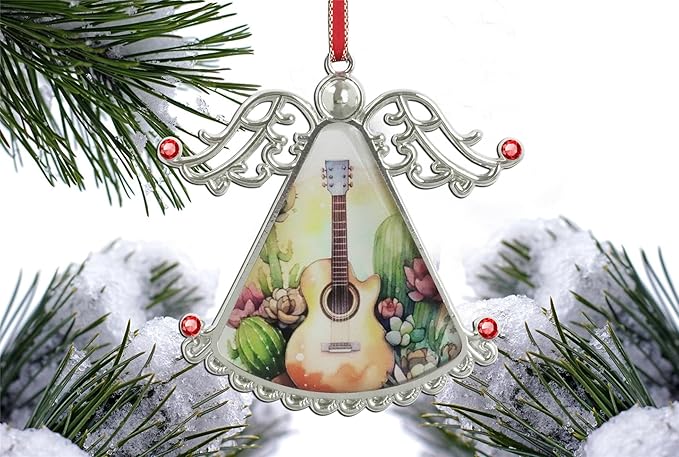 XUTAIGuitar Music Succulent Cactus Angel Christmas Tree Ornaments Christmas Ornament Glass Christmas Hanging Angel Glass Pendant for Holiday Decoration