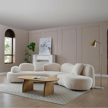 128" Luxury Curved Sectional Sofa with Ottoman, 6-Seater Boucle Couch Cloud Like Modular Sofa, Curved Sofas for Living Room, Luxury Couches with Butterfly Backrest Pillows (White)