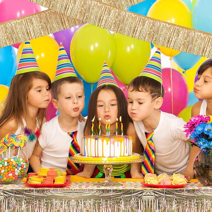 12 Pack 10 Feet Metallic Foil Fringe Garland Tinsel Streamers Banner, Champagne Gold Wall Hanging Tinsel Fringe Banners for Parade Floats, Wedding, Birthday, Christmas, New Year Party Decorations