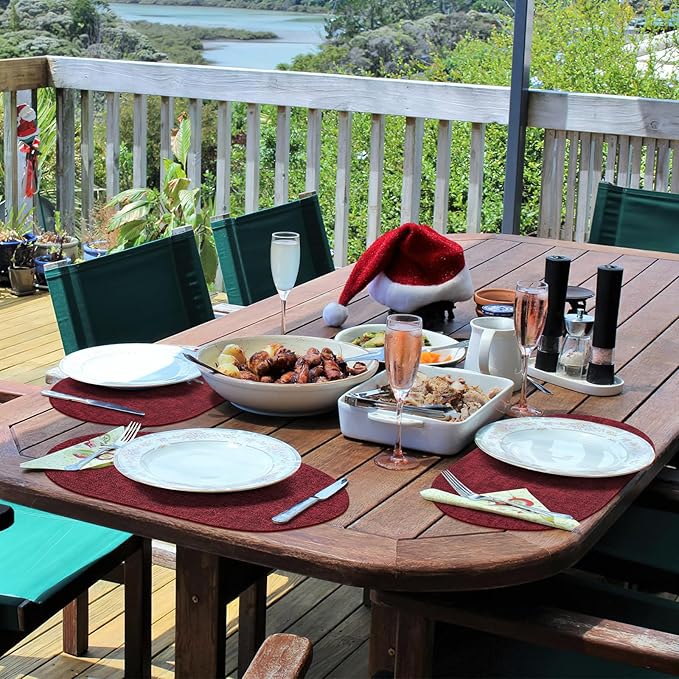 Placemats for Dining Table Set of 4 Non-Slip, Heat Resistant Oval Leather Placemat Double Layer, Waterproof Table Mats Easy to Clean for Kitchen Dining Room Coffee Office Table, Wine Red