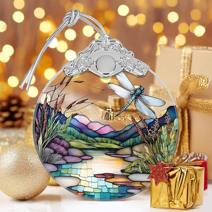 Dragonfly Stained Glass Ornament - Christmas Tree Decor, Gift Exchange Idea
