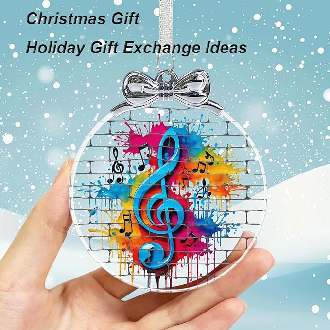 Musical Note Stained Glass Ornament - Musician Gifts for Women Men Friends Teachers - Hanging Christmas Ornaments for Christmas Tree Decorations, Holiday Keepsake Present Exchange Ideas