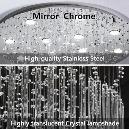 W32 x H100 Glam Chandelier with LED Bulbs Crystal Raindrop High Ceiling Pendant Light for Entrance Large Villa Chandelier Foyer Lighting Fixtures Silver