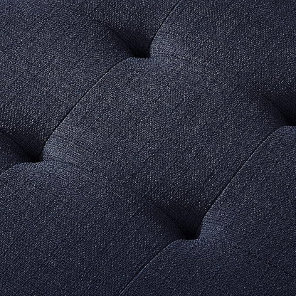 24KF Large Rectangular Upholstered Tufted Linen Fabric Ottoman Bench, Padded Bench with Solid Wood Shelf-Navy Blue