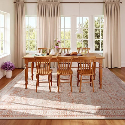 Lofus 9x12 Area Rug for Living Room,Pink Washable Area Rugs with Non-Slip Backing,Soft Boho Carpets for Bedroom Dining Room Home Office Indoor Nursery