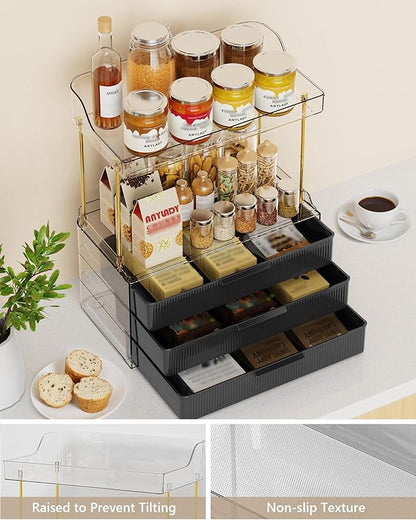 Bathroom Organizers and Storage, Makeup Organizer (Sturdy Durable Attractive), Ideal for Vanity, Countertop, Counter, Perfume, Skincare, Cabinet, Cosmetic, Dresser Organizer (Deep Black)