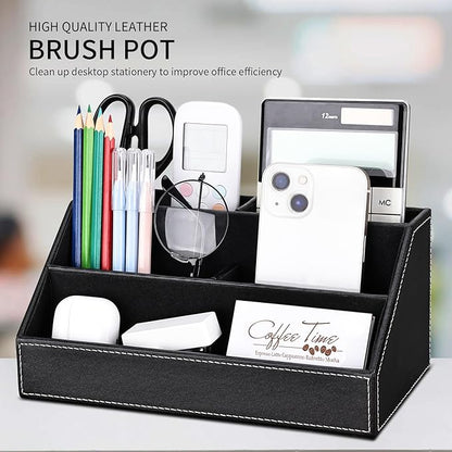 KINGFOM 5PCS Desk Organizer and Accessories Set, Pu Leather Office Supplies with Multifunction Desktop Organizer Box, Tissue Holder, Mouse Pad, Note Paper Holder, Pencil Holder for Desk Black