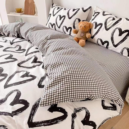 Pureant Love Comforter Set California King Black and White Comforter Cotton Boho Black Quilts Cal King Women Men Heart Shaped Comforters Boys Teens Kawaii Comforter Cute Soft White Bedding Love Heart