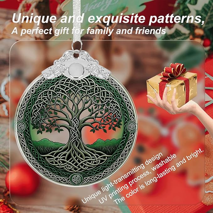 Tree of Life Crystal Glass Hanging Ornaments for Christmas Tree and Xmas Gift Exchange - Tree of Life Stained Glass Ornament - Christmas Tree Decor, Holiday Keepsake Present Idea