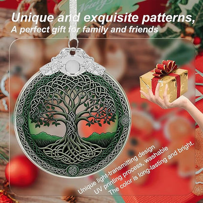 Tree of Life Crystal Glass Hanging Ornaments for Christmas Tree and Xmas Gift Exchange - Tree of Life Stained Glass Ornament - Christmas Tree Decor, Holiday Keepsake Present Idea