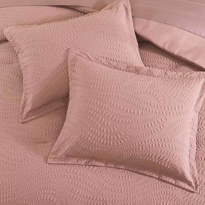 Geniospin Twin Comforter Set - 5 Pieces Dusty Pink Bedding Set, Botanical Textured Comforter Bed Set, All Season Lightweight Bed in a Bag with Comforter, Sheets, Pillowcases & Shams