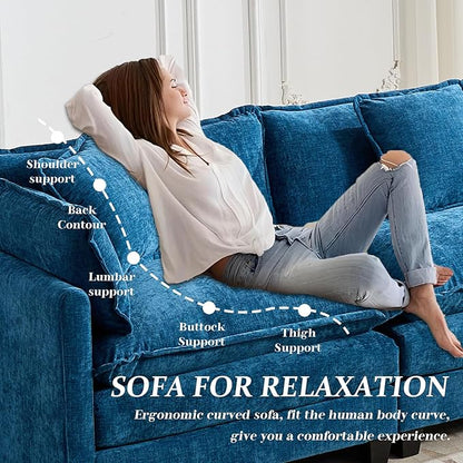 SoarFlash 107.4" Chenille Sectional Sofa, Comfy U Shaped Modular Coush Sofa with Ottoman, Modern 4 Seat Couch Deep Seat Sofa Set for Living Room,Blue