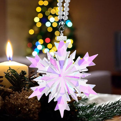 2025 Annual Edition Snowflake Crystal Christmas Ornament, Large Ornaments Display Winter House Decor with Gift Box(Colourful A)