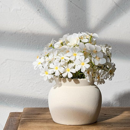 SIDUCAL Ceramic Flower Vase with Wide Mouth Lace, 4.8 Inch Pottery Rustic Farmhouse Boho Vases, Small Terracotta Vase for Home Decor, Table, Living Room, Bathroom, Shelf, Wedding, White