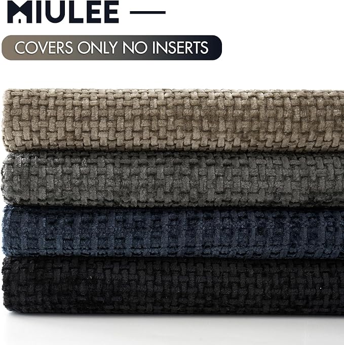 MIULEE Pack of 4 Throw Pillow Covers 18x18 Inch Neutral Navy/Grey Soft Decorative Chenille Pillow Covers Farmhouse Accent Cushion Covers for Boho Home Decor Bedroom Living Room
