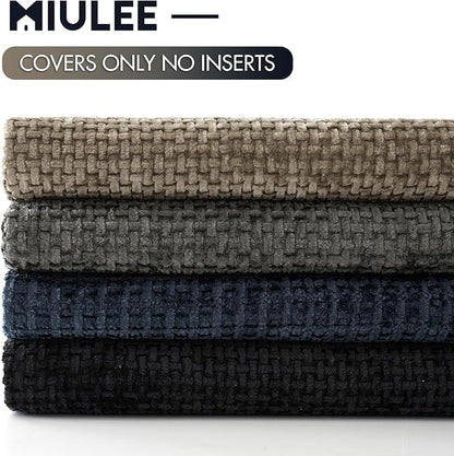 MIULEE Pack of 4 Throw Pillow Covers 18x18 Inch Neutral Navy/Grey Soft Decorative Chenille Pillow Covers Farmhouse Accent Cushion Covers for Boho Home Decor Bedroom Living Room