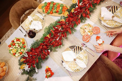 3 Pcs 6FT Christmas Garland Red Glittered Artificial Magnolia Leaves for Mantle Christmas Tree Decorations Indoor Outdoor Hanging Garland Ornaments Garden Door Wall Window Stair Holiday Home Decor