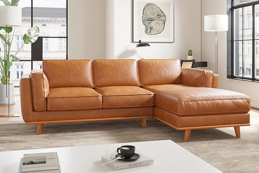Valencia Artisan Full Leather Sofa Pure Italian Nappa Leather Couch with Ultimate Comfort Right Chaise Sectional, Cognac