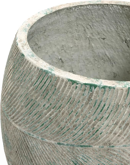 LuxenHome 15" Dia Round Planter for Porch Patio Garden, Rustic Weathered Cement Pot Planter, Large Outdoor Indoor Plant Pot with Drainage Hole, Decorative Pot for Tall Plants Flowers