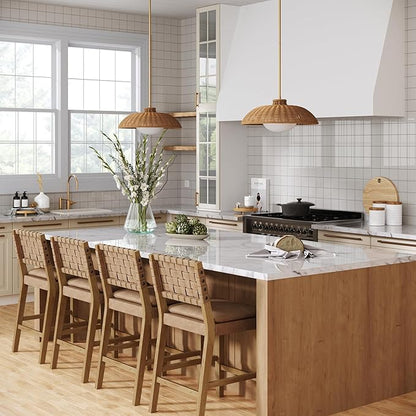 Nathan James Belleville Boho Rattan Pendant Light, Sloped Ceiling Pendant Light with Rattan Shade