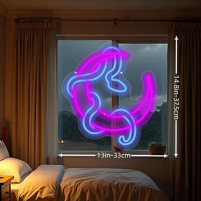 Snake on Moon Neon Sign, Animal Neon Sign, Neon sign Art Bedroom, Snake wall decor, Python Signs For Bedroom Beer Bar Neon Light Sign Hotel Party Club Office Art Lights for Kid Bedroom Man Cave Bar-Purple
