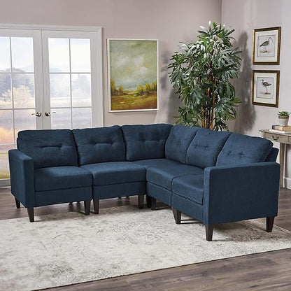 5 Pieces Sectional Couch L Shaped Sofa, Blue