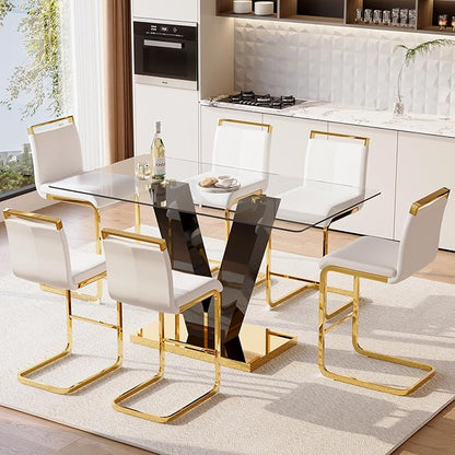 Counter Height Bar Stools Set of 6,Gold Bar Stools with Back,25" White Island Chairs with Gold Chrome Plated Metal Leg,Faux Leather Barstools for Pub Kitchen Counter Dining Chair