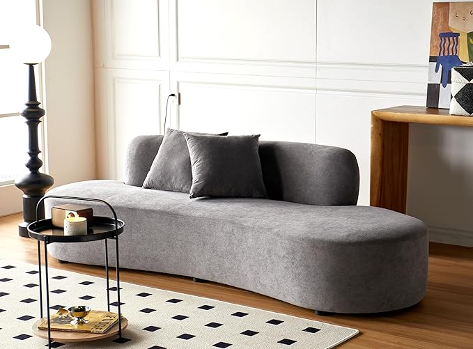 90" Curved Sofa with Throw Pillows, 4 Seater Luxury Velvet Couch with Half Moon Design and High-Density Foam, Ideal for Modern Living Room, Office & Apartment, Grey