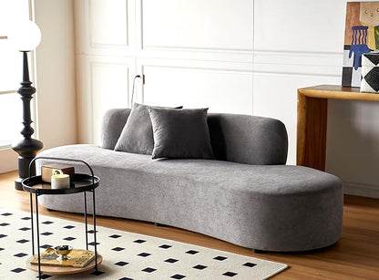 90" Curved Sofa with Throw Pillows, 4 Seater Luxury Velvet Couch with Half Moon Design and High-Density Foam, Ideal for Modern Living Room, Office & Apartment, Grey