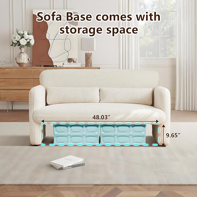 59.1'' Loveseat Sofa, 2 Seater Upgrade Sherpa Fabric Love Seat Couch, Comfy Upholstered Modern Leisure Loveseat Couches with 2 Waist Pillow for Bedroom, Office, Living Room