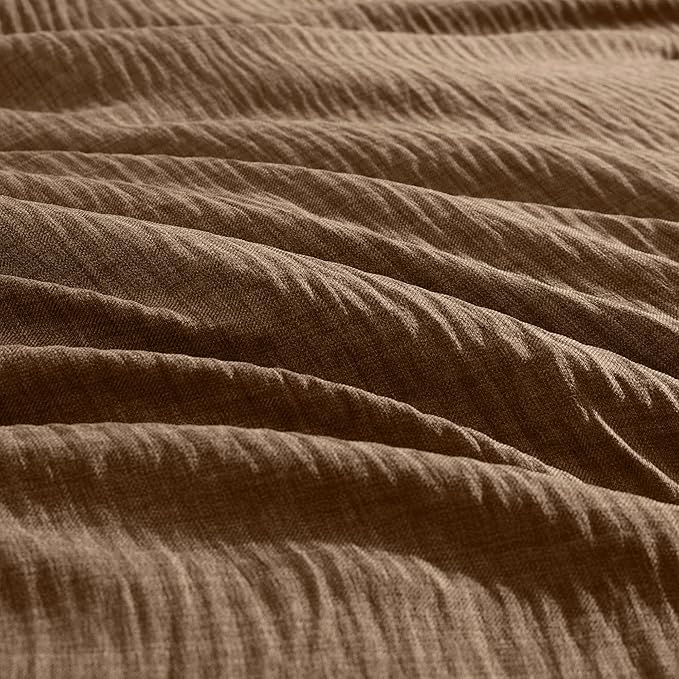 Geniospin King Comforter Set - 7 Pieces Comforter King Size, Soft Solid Bedding Set for All Season, Textured Bed in a Bag with Sheets, Pillowcases & Shams(Brown, 102''x90'')