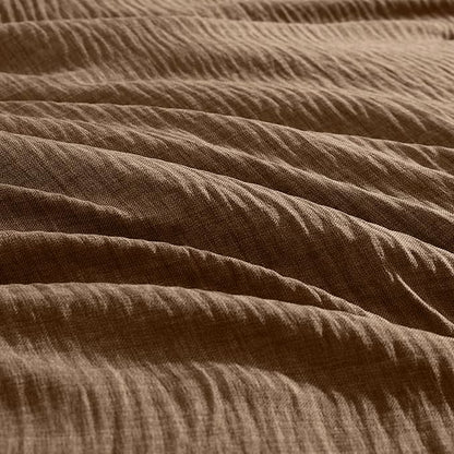 Geniospin King Comforter Set - 7 Pieces Comforter King Size, Soft Solid Bedding Set for All Season, Textured Bed in a Bag with Sheets, Pillowcases & Shams(Brown, 102''x90'')