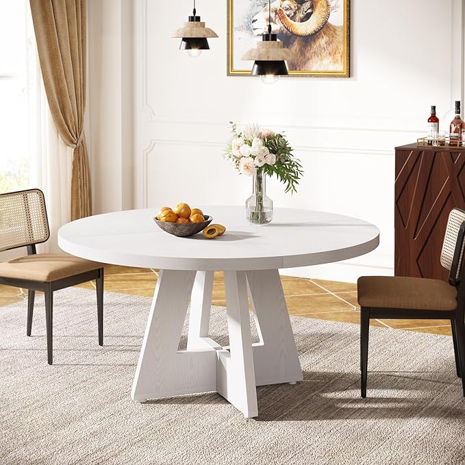 Tribesigns Farmhouse Dining Table 47 Inch Round Dinner Table for 4, Rustic Round, White