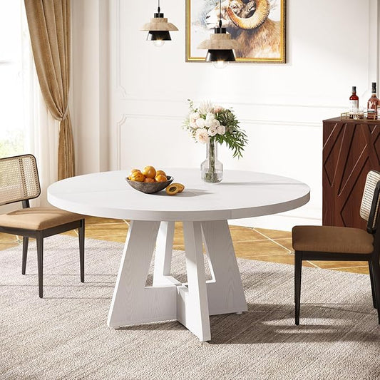 Tribesigns Farmhouse Dining Table 47 Inch Round Dinner Table for 4, Rustic Round, White