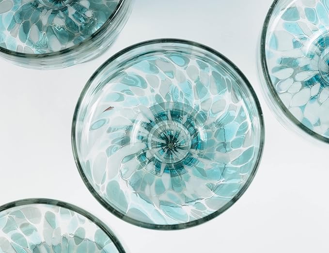 16 oz Hand Blown Mexican Margarita Glasses Set of 4 - Ocean-Blue Confetti