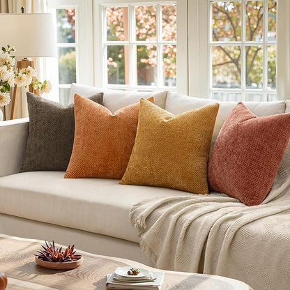 MIULEE Pack of 4 Fall Orange/Yellow  Throw Pillow Covers 18x18 Inch Halloween Soft Decorative Chenille Pillows Farmhouse Accent Cushions for Boho Home Decor Spring  Bedroom Living Room