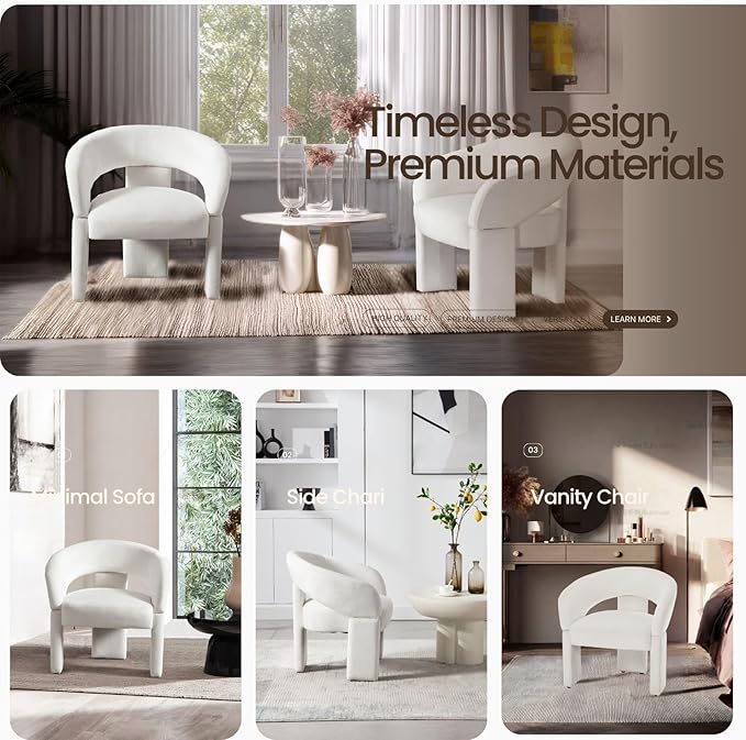 Modern Accent Chair Cream Velvet Round Barrel Armchair Comfy Upholstered Lounge Chair for Living Room Bedroom Reading Chair Vanity Chair Comfy Office Waiting Room Chairs