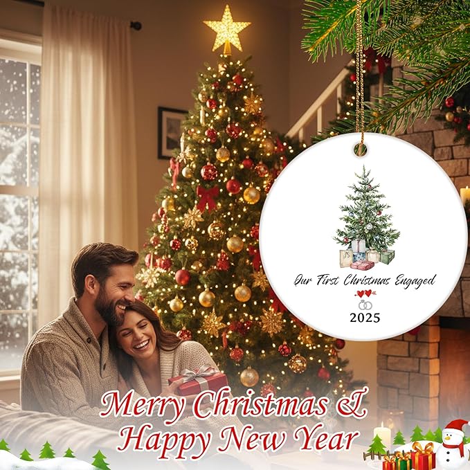 Engaged Ornaments Christmas Tree Ornaments, Engagement Ornament 2025, Our First Christmas Engaged Ornament for Couples