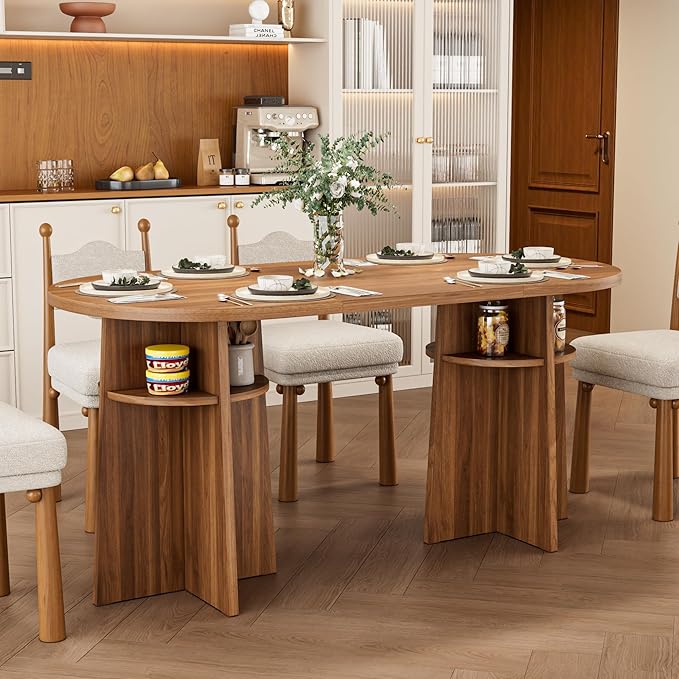 63” Oval Dining Table for 6 People, Modern Dining Room Table with Heavy Duty Legs, Farmhouse Wooden Kitchen Dinner Table with Large Tabletop for Home, Living Room, Office