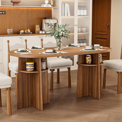 63” Oval Dining Table for 6 People, Modern Dining Room Table with Heavy Duty Legs, Farmhouse Wooden Kitchen Dinner Table with Large Tabletop for Home, Living Room, Office